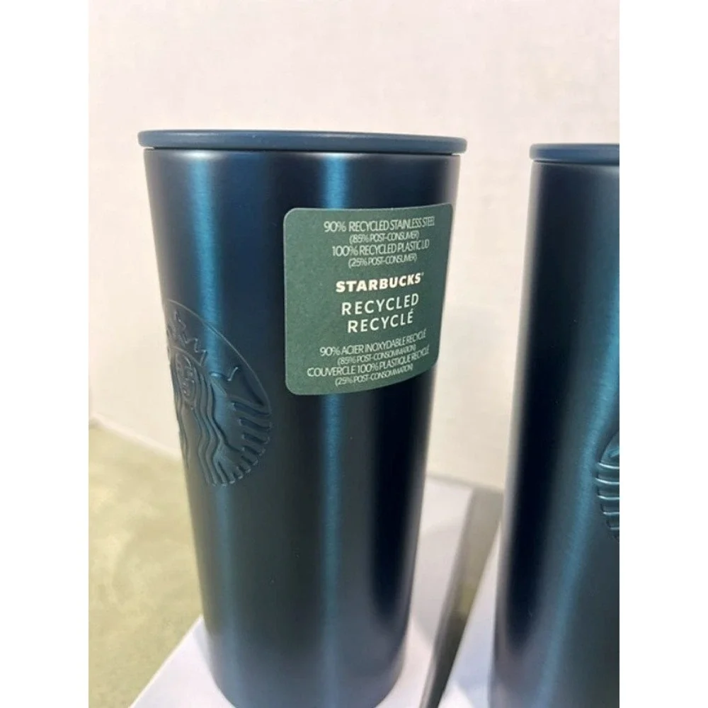 Lot of 3 - Starbucks 12oz Tumbler Recycled Stainless Steel Metal Cup Teal Green